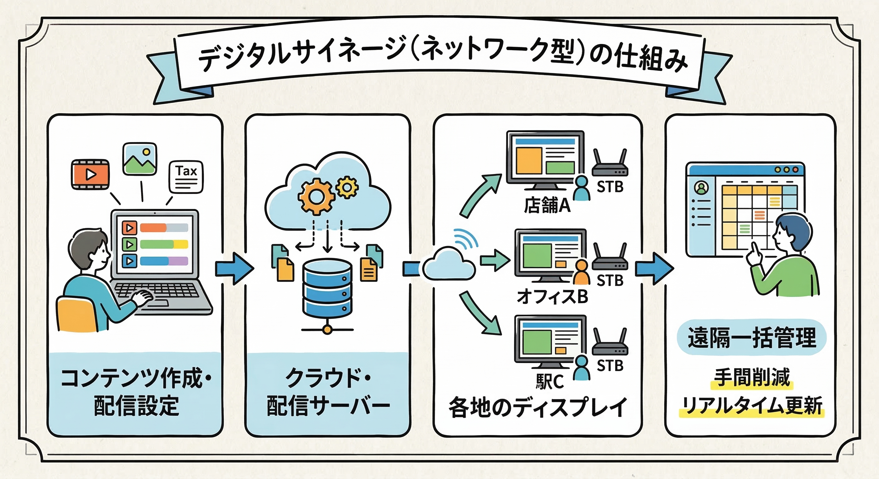 ネットワーク型デジタルサイネージとは？スタンドアロン型との違いや導入メリットを解説！