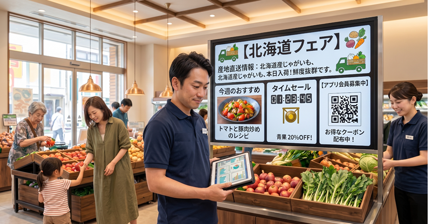 デジタルサイネージを設置した売り場