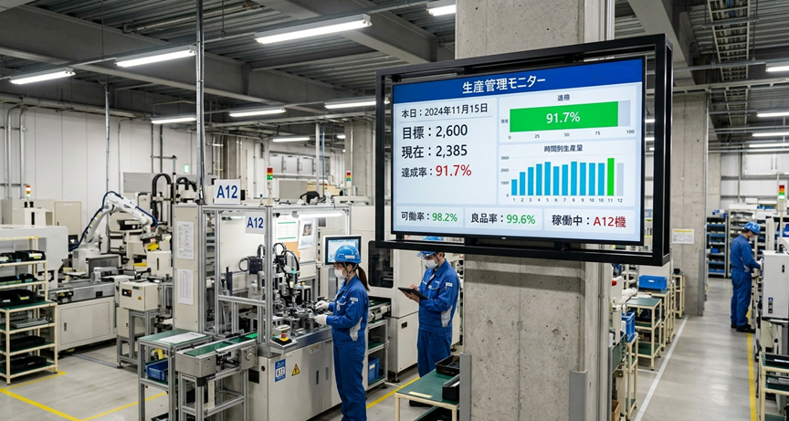 デジタルサイネージを設置した工場