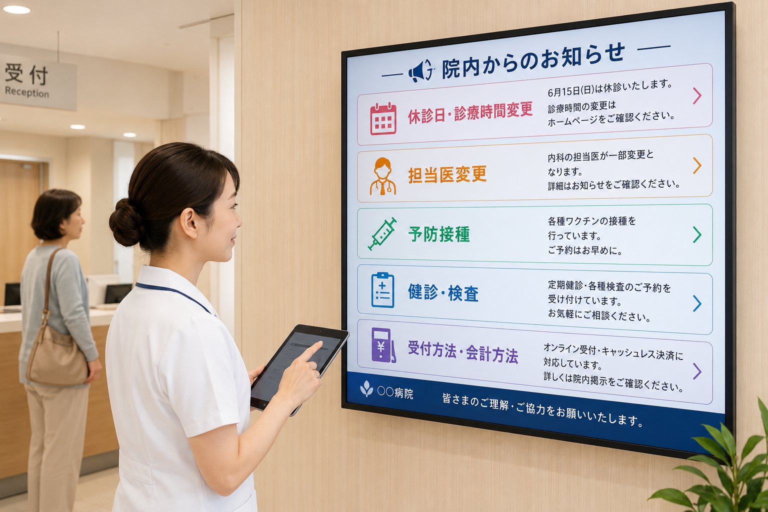 院内サイネージで告知内容を管理するイメージ