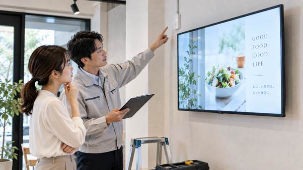 壁掛けデジタルサイネージの施工・設置確認イメージ