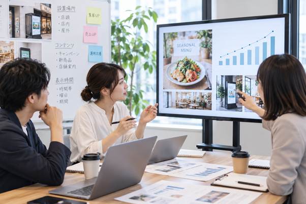 デジタルサイネージの効果を分析して改善するイメージ